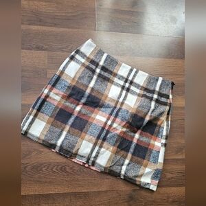 Burnt Orange, Grey and White Plaid Wool Skort from Temu - Women's Medium